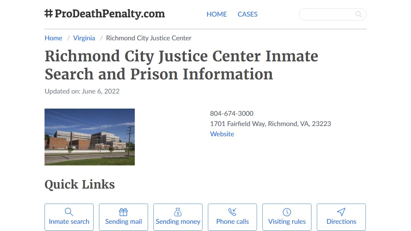 Richmond City Justice Center Inmate Search, Visitation ...