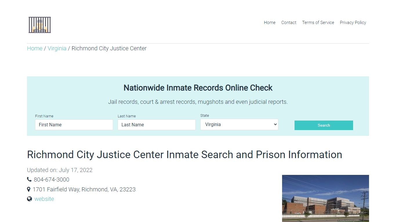 Richmond City Justice Center Inmate Search, Visitation ...