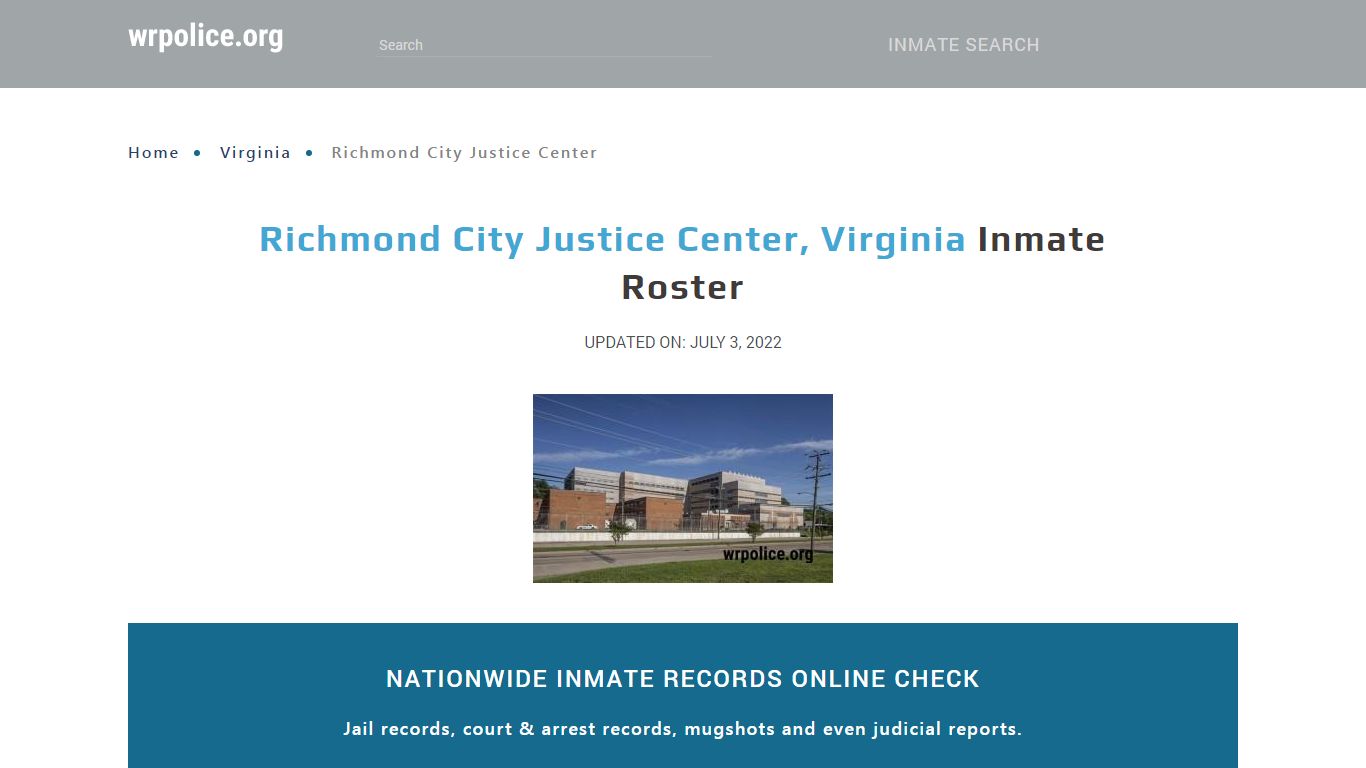 Richmond City Justice Center, Virginia - Inmate Locator